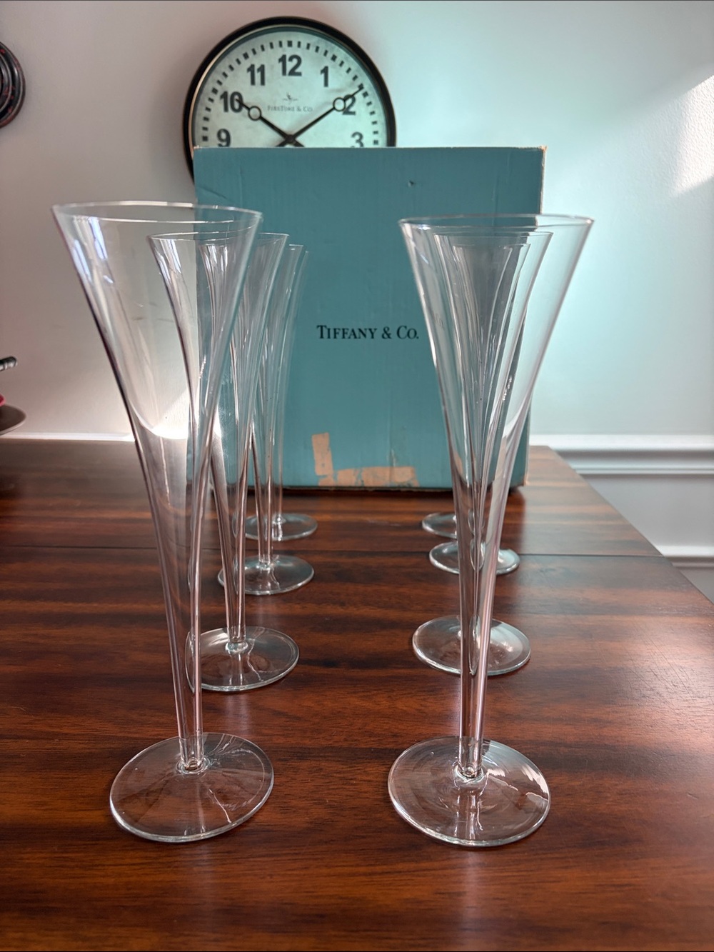 Vintage Tiffany & Co. Clear Crystal Champagne Flutes with Tiffany Blue Box